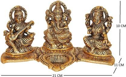 Design Gold Plated Lakshmi Ganesh Saraswati Idol with Deepak