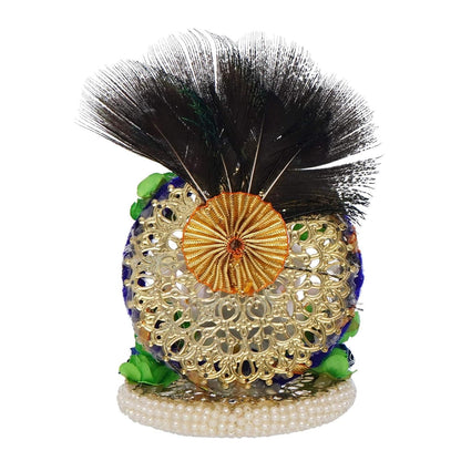 Lord Ganesha Idol on Decorative Handcrafted Floral Plate with Peacock Feather